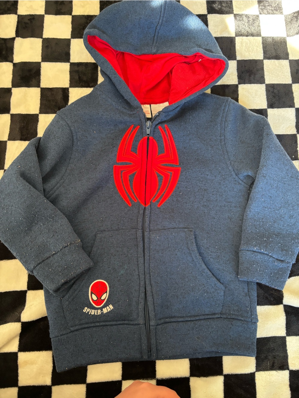 Size 6 spiderman zip up hoodie (small stain)